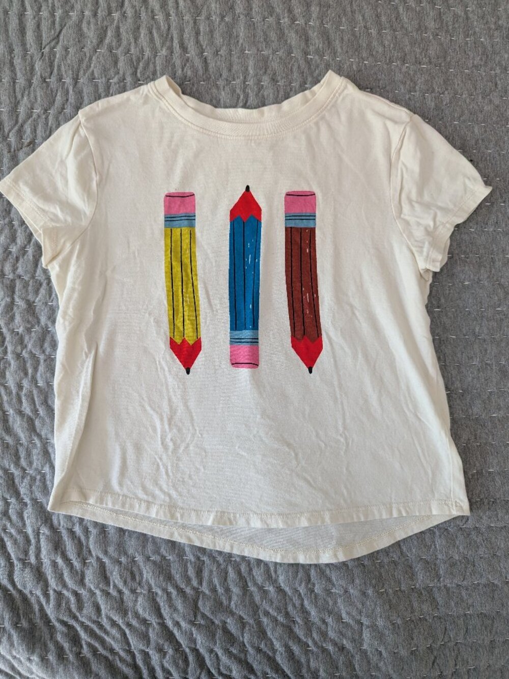 Hanna Andersson Girls Pencil Graphic Tee - Off-White Cream - Size 10 (140cm)